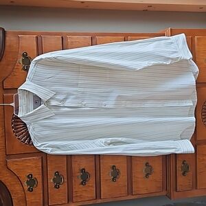 The Territory Ahead, size Large, dress shirt cream with teal and rust pin stripe